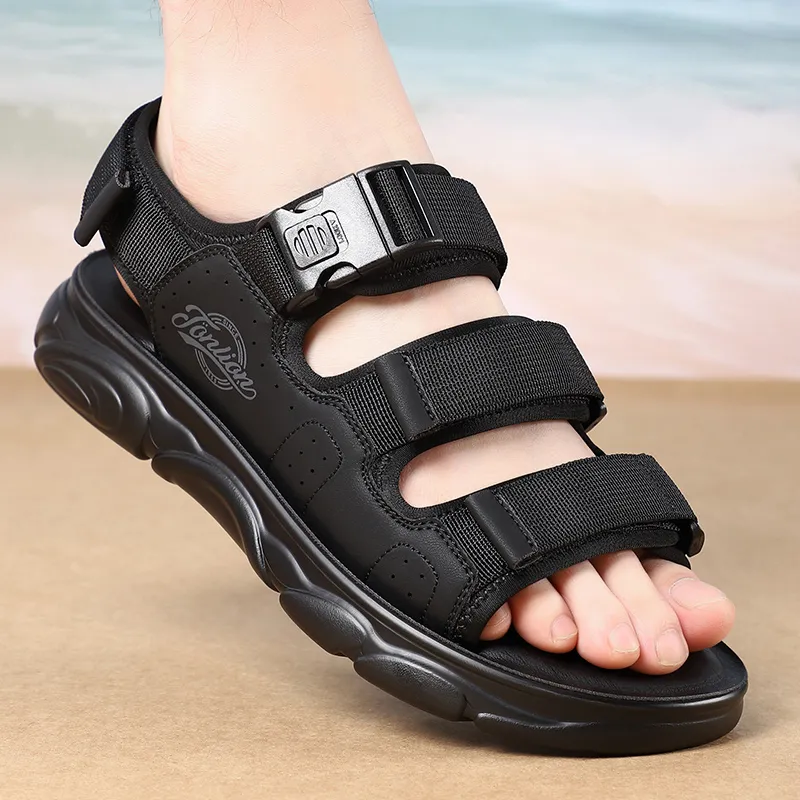Tonlion Beach Sandals Men Black/Green/Sand-3