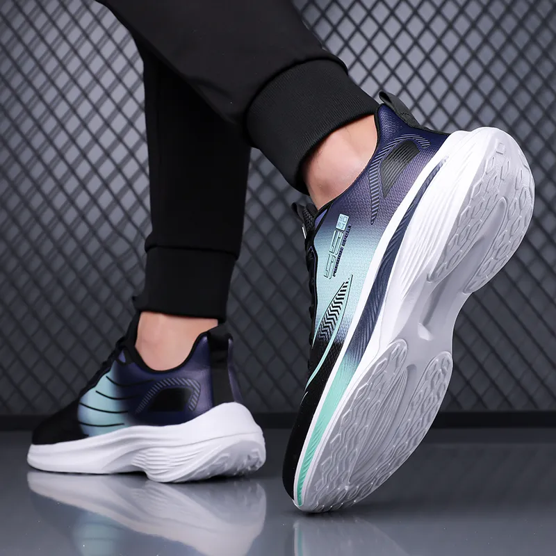 Tonlion Cushioned Slip-Resistant Breathable Low-Top Running Shoes Men's Black Cyan-6