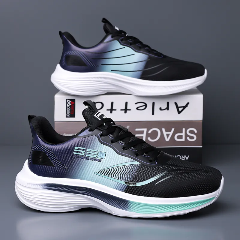 Tonlion Cushioned Slip-Resistant Breathable Low-Top Running Shoes Men's Black Cyan-1