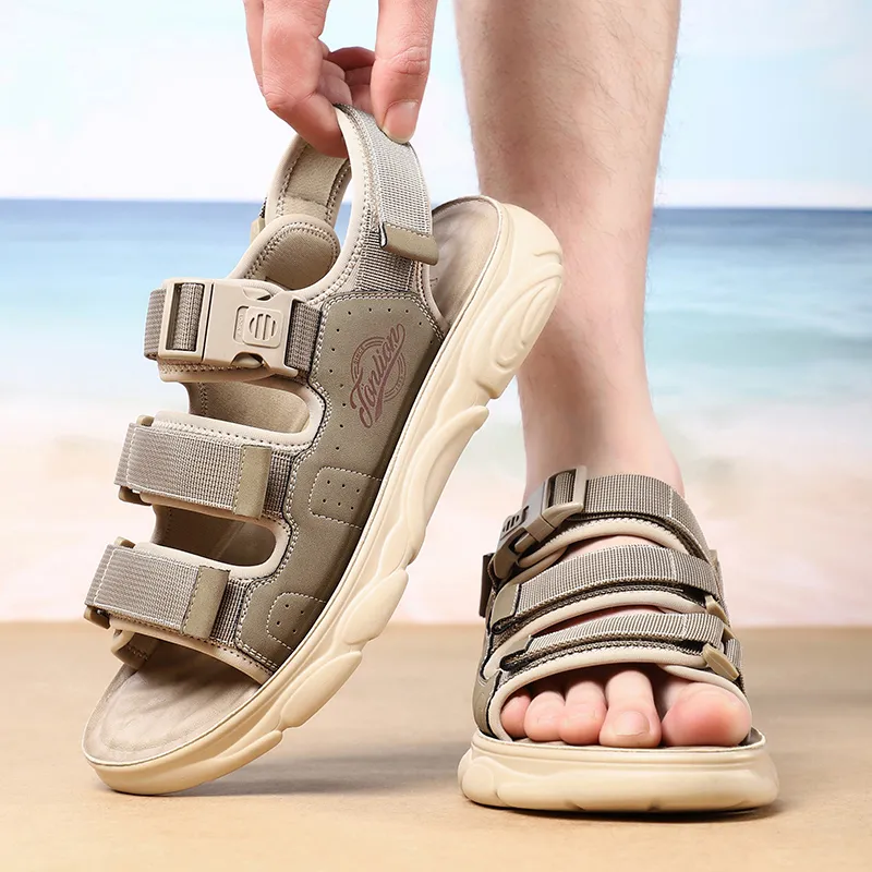 Tonlion Beach Sandals Men Black/Green/Sand-19