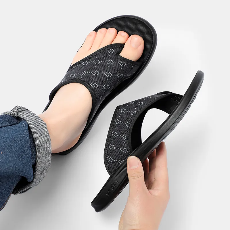 Tonlion Stitching Slip Resistant Flip Flops Men's Black-4