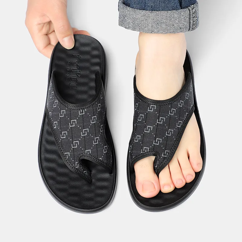 Tonlion Stitching Slip Resistant Flip Flops Men's Black-5