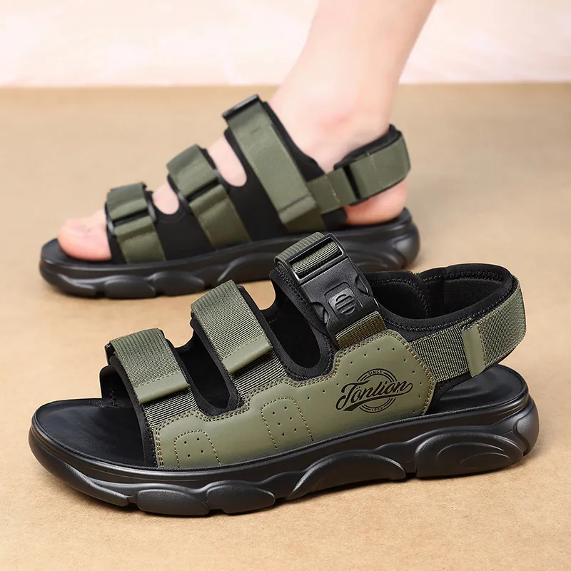 Tonlion Beach Sandals Men Black/Green/Sand-11