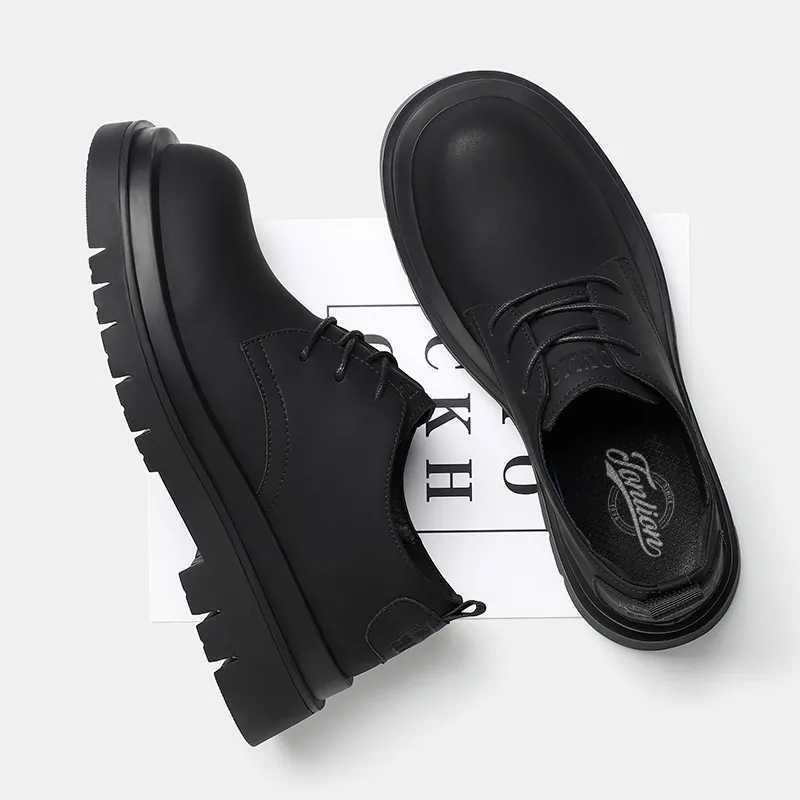 Tonlion Dress German Derby Leather Shoes Men's Matte Black-3