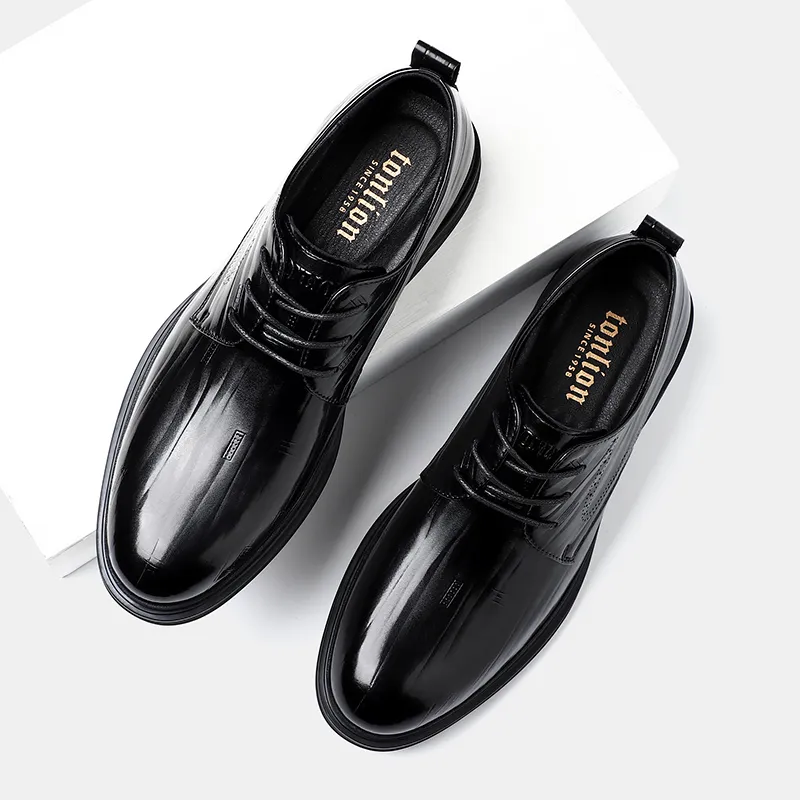Tonlion Men's Casual Shoes Men Low Top Black/Brown-2