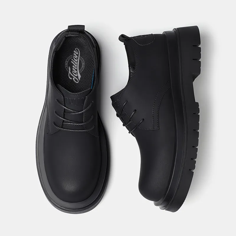 Tonlion Dress German Derby Leather Shoes Men's Matte Black-1