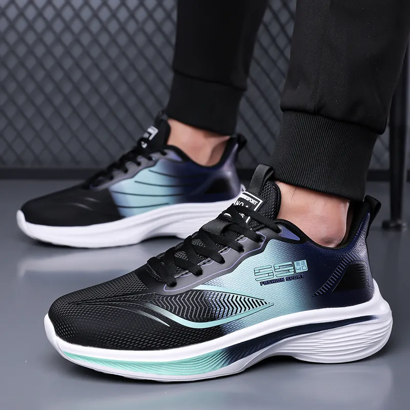 Tonlion Cushioned Slip-Resistant Breathable Low-Top Running Shoes Men's Black Cyan-3
