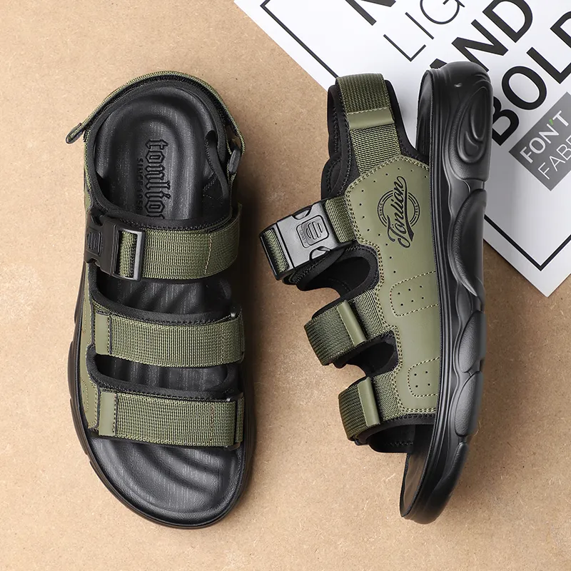 Tonlion Beach Sandals Men Black/Green/Sand-9
