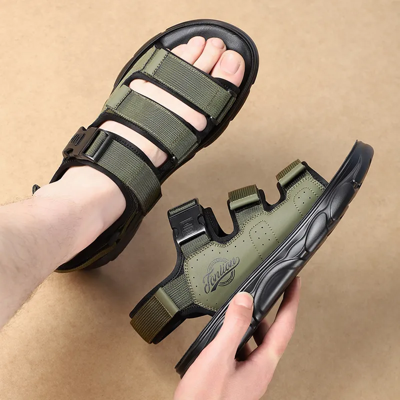 Tonlion Beach Sandals Men Black/Green/Sand-13