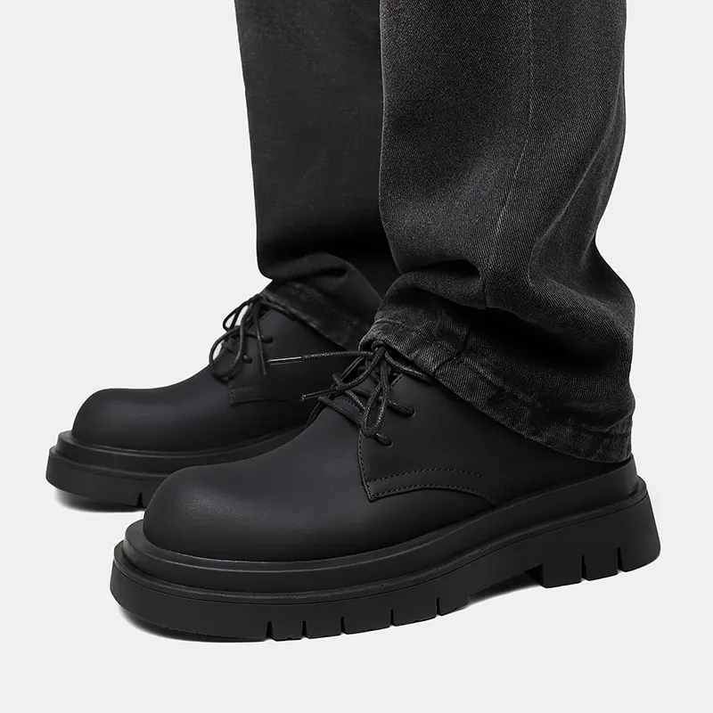 Tonlion Dress German Derby Leather Shoes Men's Matte Black-7