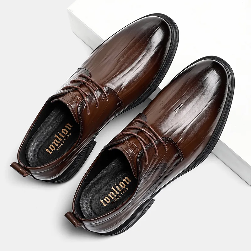 Tonlion Men's Casual Shoes Men Low Top Black/Brown-10