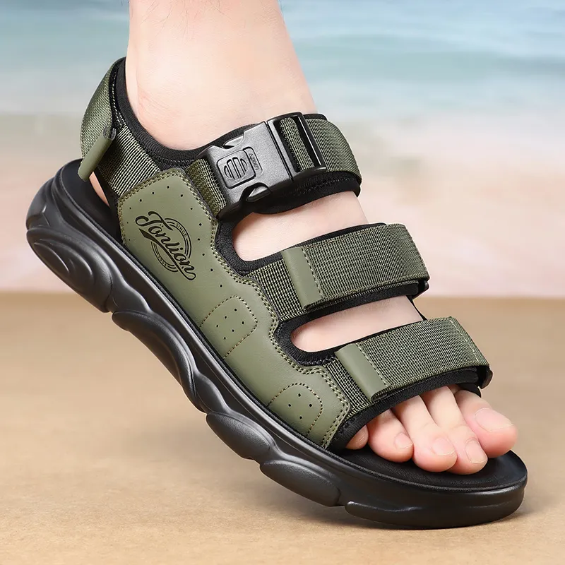 Tonlion Beach Sandals Men Black/Green/Sand-10