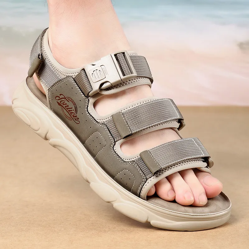 Tonlion Beach Sandals Men Black/Green/Sand-17