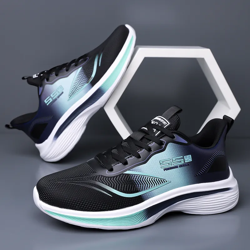 Tonlion Cushioned Slip-Resistant Breathable Low-Top Running Shoes Men's Black Cyan-2
