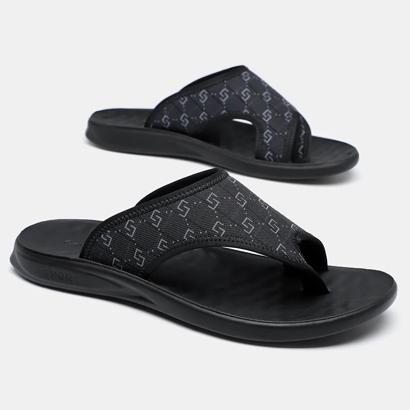 Tonlion Stitching Slip Resistant Flip Flops Men's Black-1