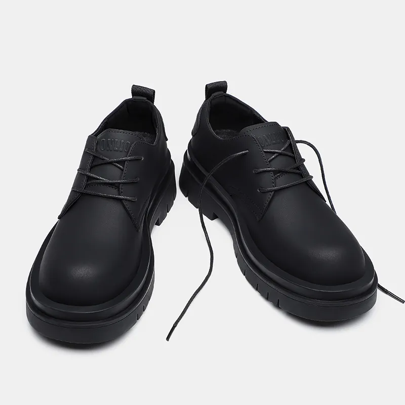 Tonlion Dress German Derby Leather Shoes Men's Matte Black-2