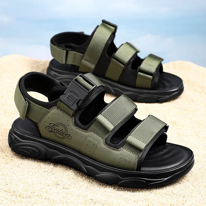 Tonlion Beach Sandals Men Black/Green/Sand-8