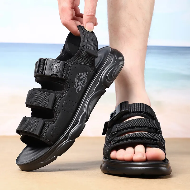 Tonlion Beach Sandals Men Black/Green/Sand-5
