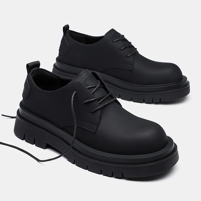 Tonlion Dress German Derby Leather Shoes Men's Matte Black-4