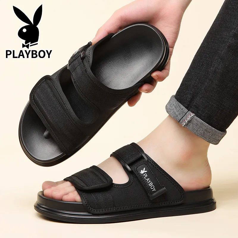 Playboy PU Polyurethane Slip Resistant Slide Slippers Men's Black-6