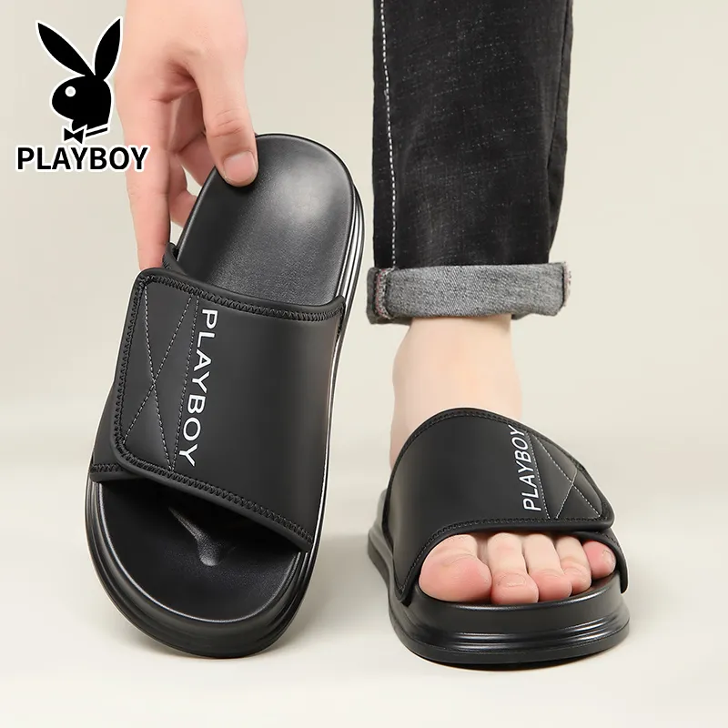 Playboy PU Polyurethane Stitching Slip Resistant Slide Slippers Men's-1