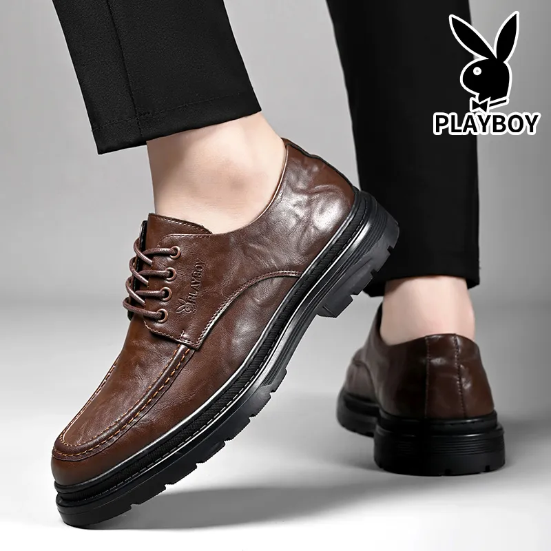 Playboy Playboy Business Casual Leather Shoes Men's Black Low-Top-9