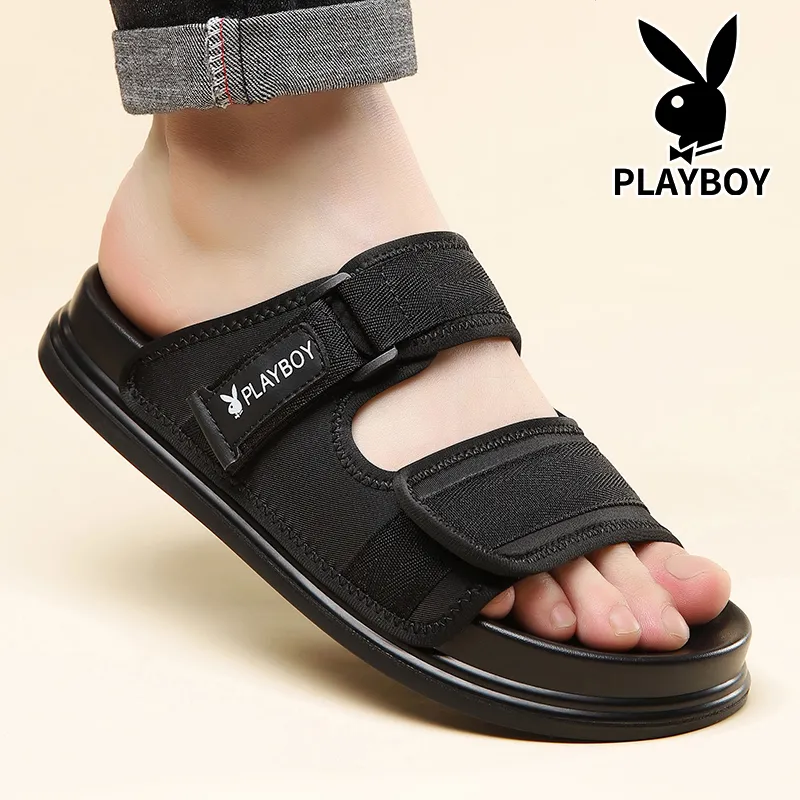 Playboy PU Polyurethane Slip Resistant Slide Slippers Men's Black-2