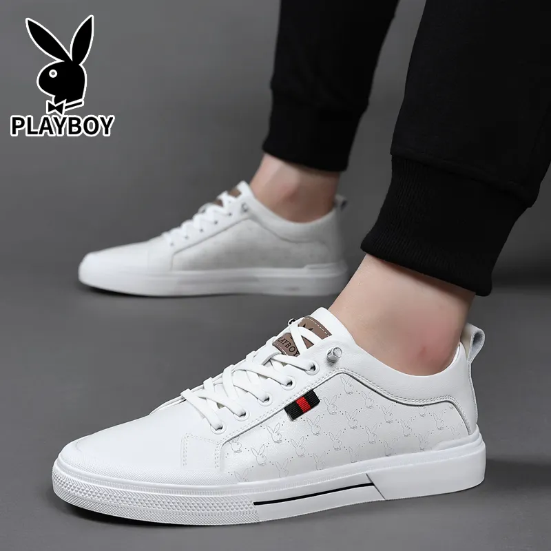 Playboy Lightweight And Breathable Skateboard Shoes Men's White-4