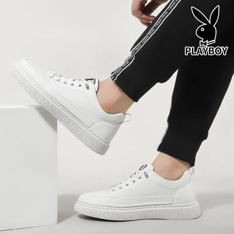 Playboy Playboy Cushioning Wear-Resistant Low-Top Casual Leather Skateboard Shoes Men's Black-2
