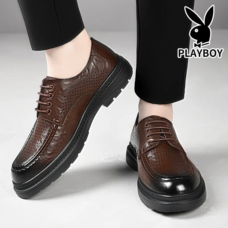 Playboy Playboy Business Casual Leather Shoes Men's Black Low-Top-17