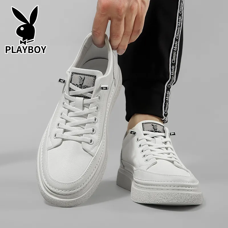 Playboy Playboy Cushioning Wear-Resistant Low-Top Casual Leather Skateboard Shoes Men's Black-6