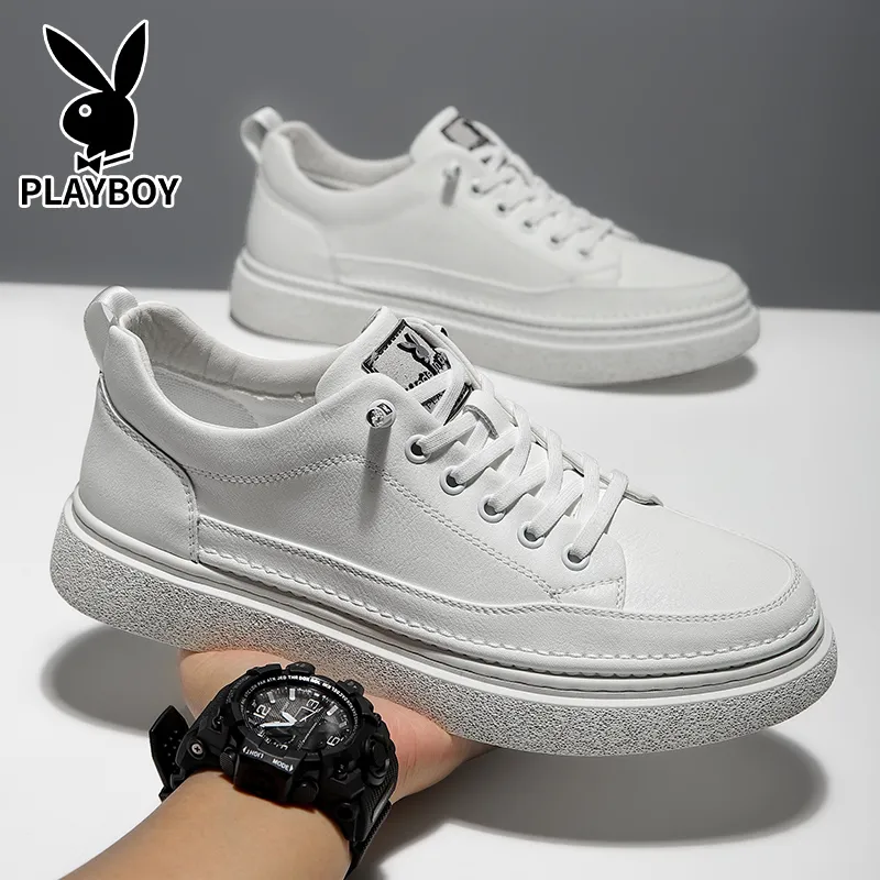 Playboy Playboy Cushioning Wear-Resistant Low-Top Casual Leather Skateboard Shoes Men's Black-1