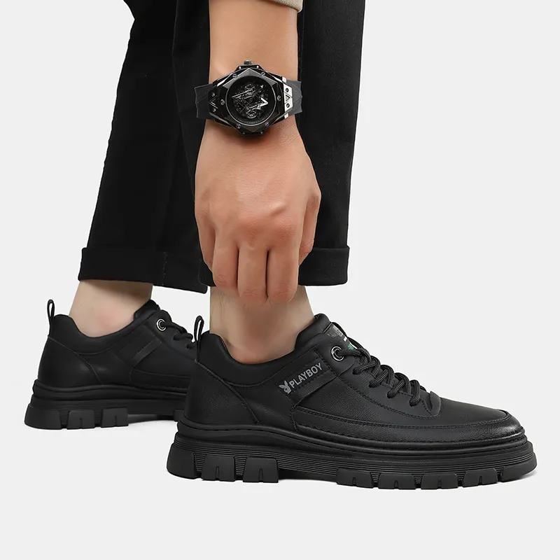 Playboy Wear Resistant Low Top Skateboard Shoes Men's Black-4