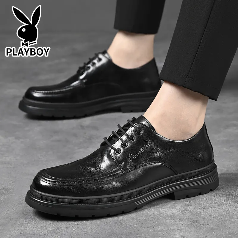 Playboy Playboy Business Casual Leather Shoes Men's Black Low-Top-1