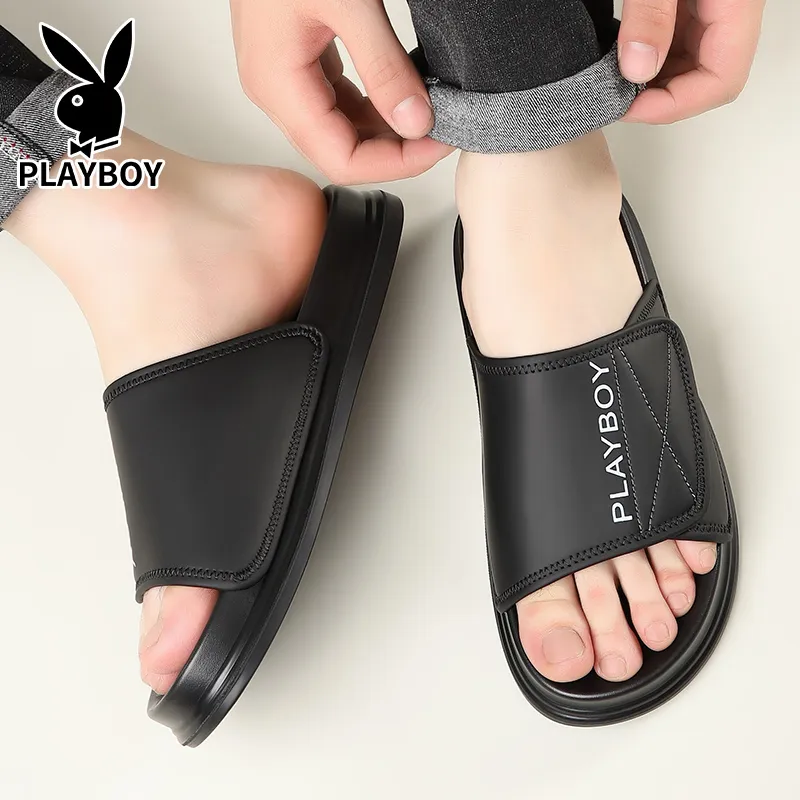 Playboy PU Polyurethane Stitching Slip Resistant Slide Slippers Men's-2