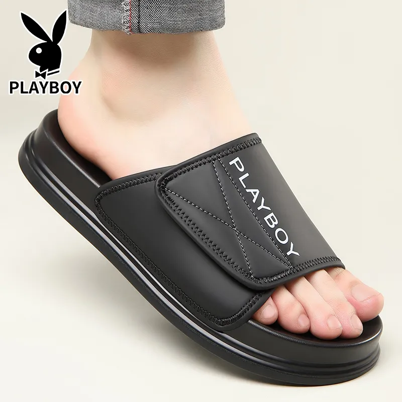 Playboy PU Polyurethane Stitching Slip Resistant Slide Slippers Men's-7
