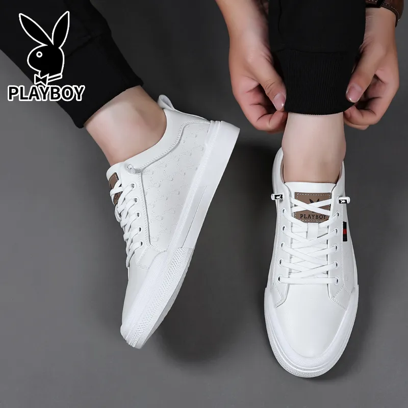 Playboy Lightweight And Breathable Skateboard Shoes Men's White-5