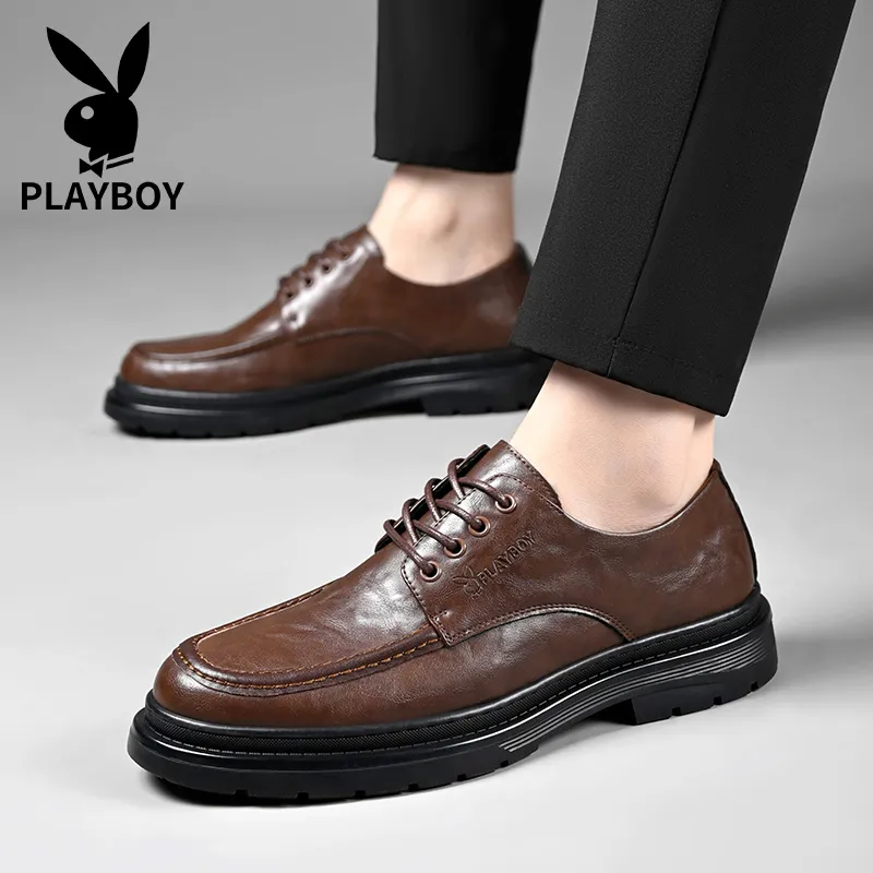 Playboy Playboy Business Casual Leather Shoes Men's Black Low-Top-10