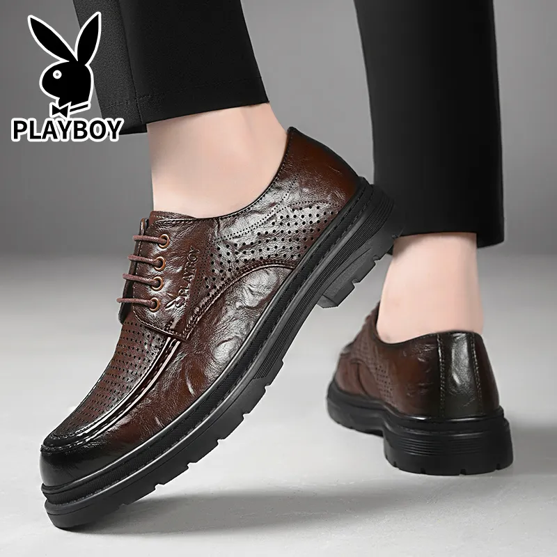 Playboy Playboy Business Casual Leather Shoes Men's Black Low-Top-16