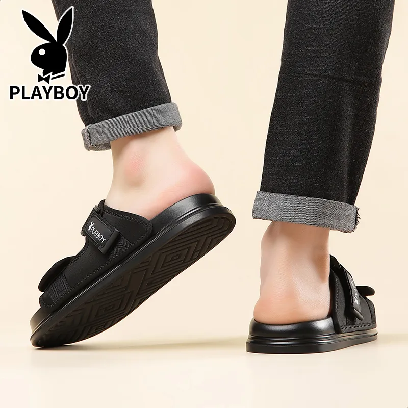 Playboy PU Polyurethane Slip Resistant Slide Slippers Men's Black-7