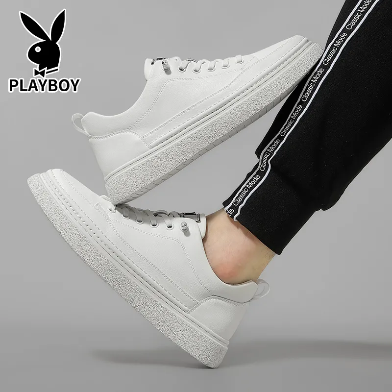 Playboy Playboy Cushioning Wear-Resistant Low-Top Casual Leather Skateboard Shoes Men's Black-4