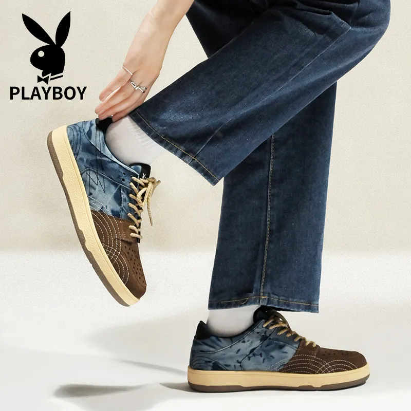 Playboy Playboy Durable Breathable Low Top Skateboard Shoes Men's Blue-4