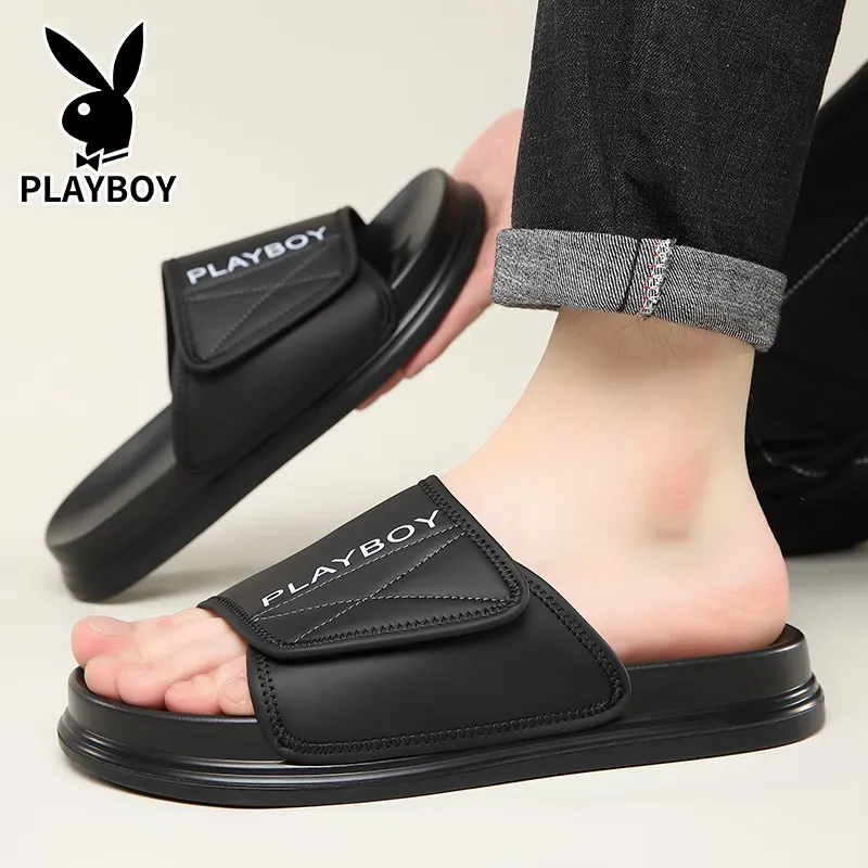 Playboy PU Polyurethane Stitching Slip Resistant Slide Slippers Men's-3