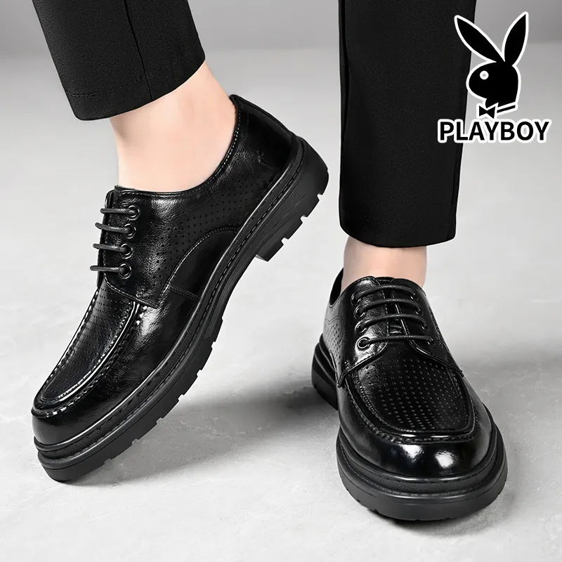 Playboy Playboy Business Casual Leather Shoes Men's Black Low-Top-6