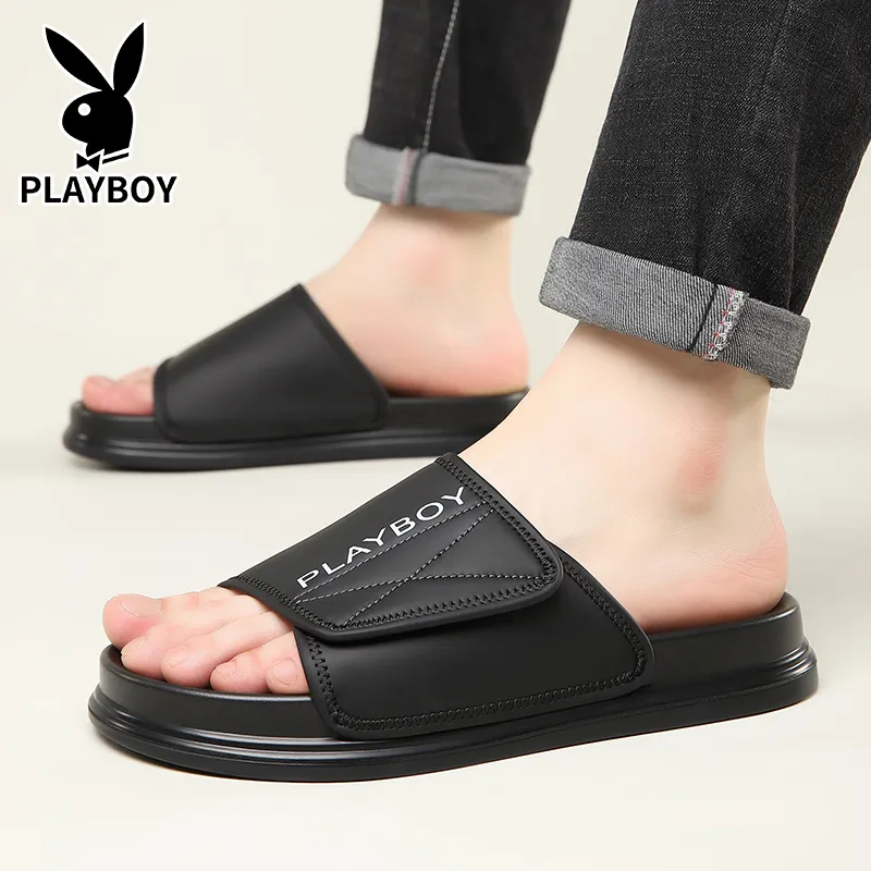 Playboy PU Polyurethane Stitching Slip Resistant Slide Slippers Men's-4