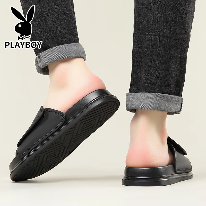 Playboy PU Polyurethane Stitching Slip Resistant Slide Slippers Men's-5