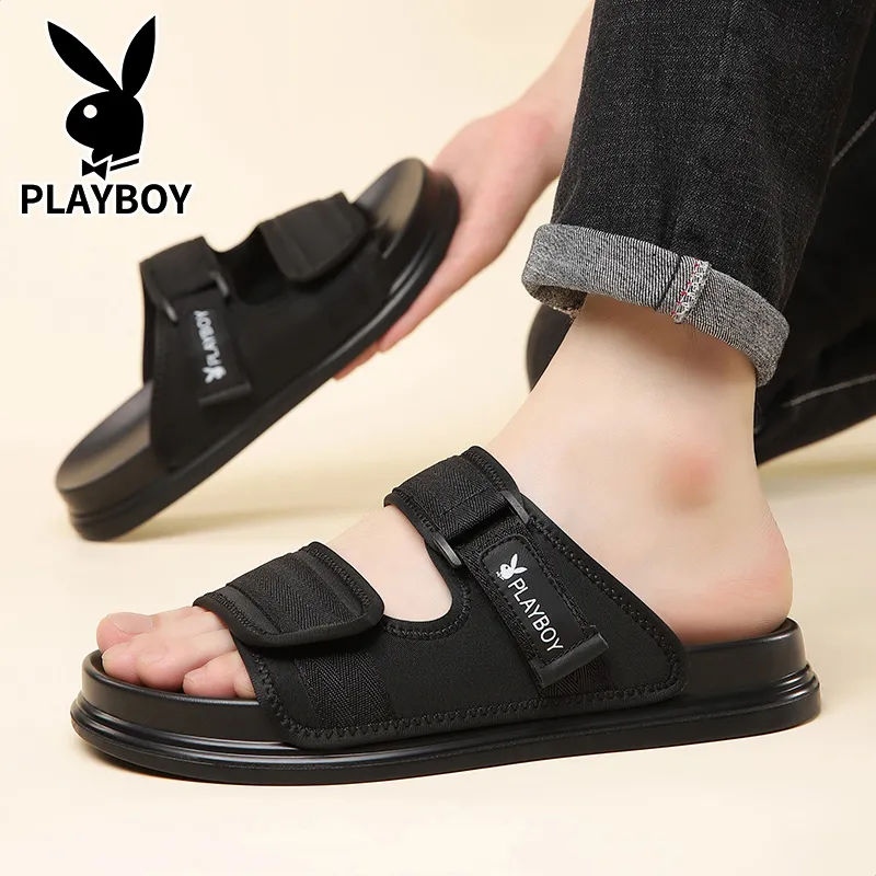 Playboy PU Polyurethane Slip Resistant Slide Slippers Men's Black-5