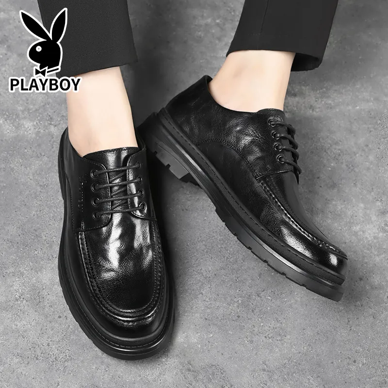 Playboy Playboy Business Casual Leather Shoes Men's Black Low-Top-2