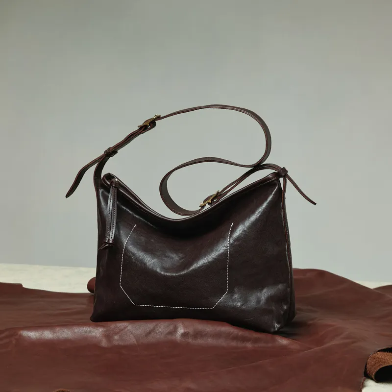 COCOEVA Crystal Vegetable Tanned Leather Shoulder Bag Crossbody Bag Women's Coffee/Black-4