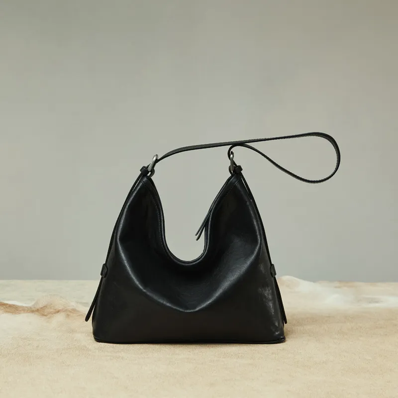 COCOEVA Top Grain Cow Leather Shoulder Bag Crossbody Bag Medium Size Women's Black/Coffee-4